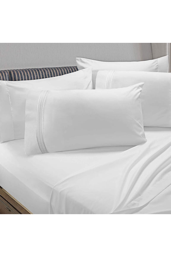 1800 Thread Count White Microfiber Bed Sheet Set, Twin – Deep Pocket, 5-Piece
