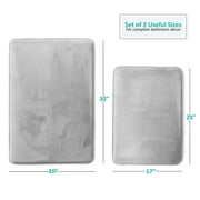 Clara Clark 2 Piece Premium Memory Foam Bathroom Mat Set, 17x24 Plus 20x32 Inch Bath Rugs, Silver