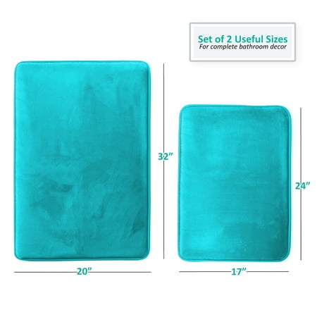 Clara Clark 2 Piece Premium Memory Foam Bathroom Mat Set, 17x24 Plus 20x32 inch Bath Rugs, Teal