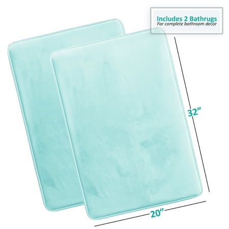 Clara Clark 2 Piece Premium Memory Foam Bathroom Mat Set, Set of 2 20x32 inch Bath Rugs, Aqua