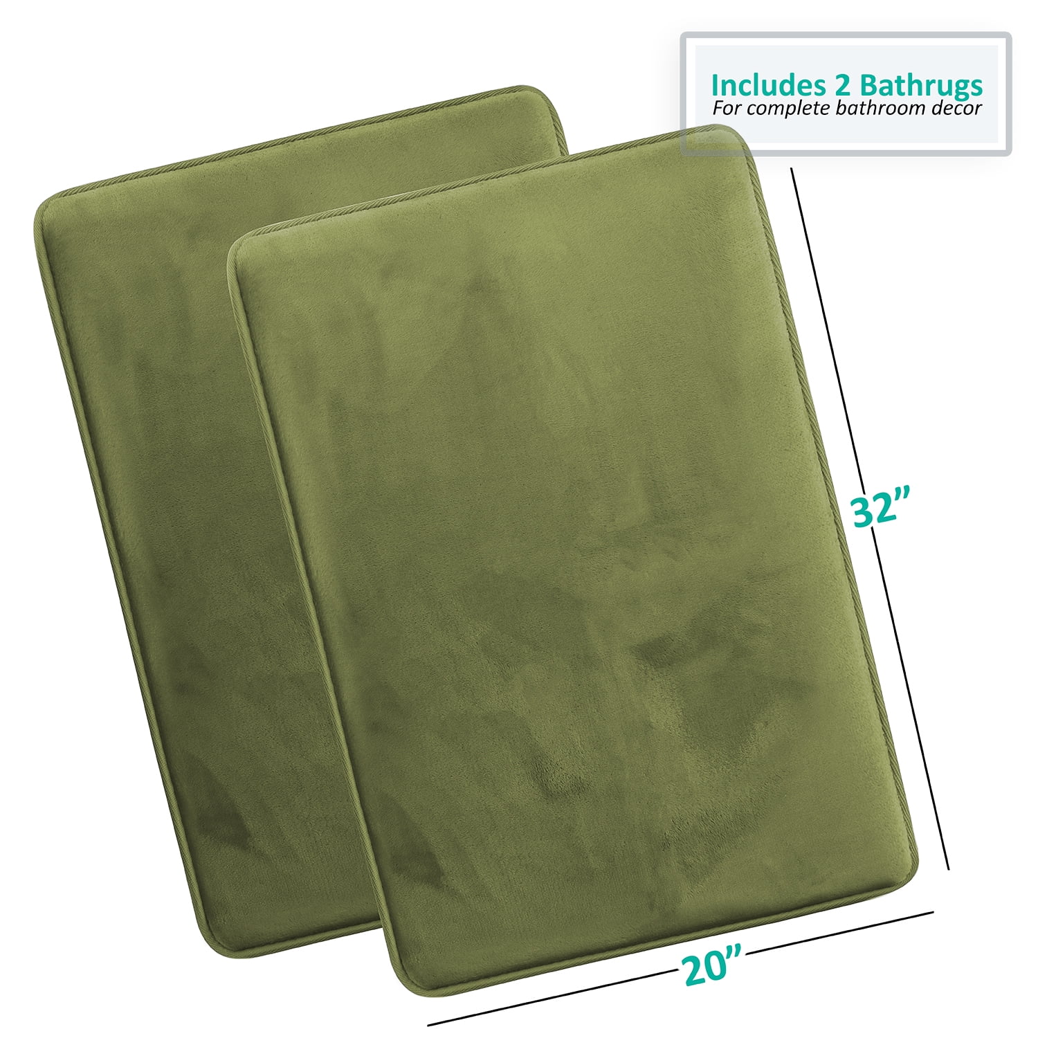 Clara Clark 2 Piece Premium Memory Foam Bathroom Mat Set, Set of 2 20x32 inch Bath Rugs, Sage Green