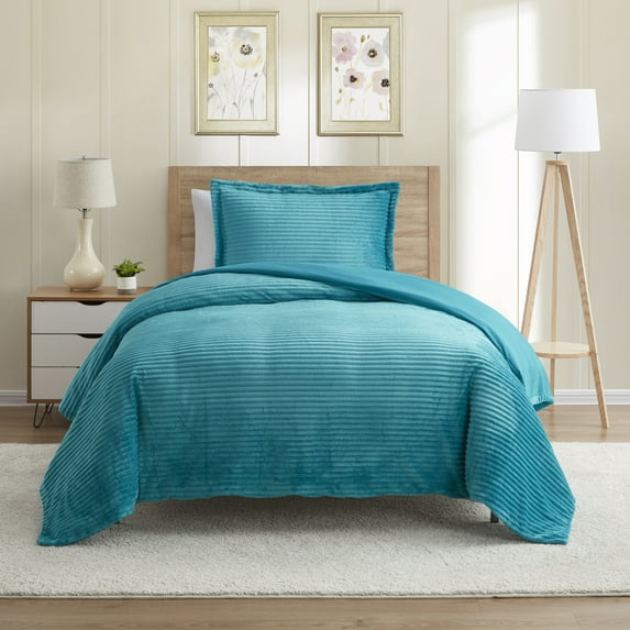 Clara Clark 2 Piece Reversible Duvet COVER Sheet & Sham Set, 100% Soft Microfiber Decorative Cut Plush Duvet COVER Twin, Teal Blue