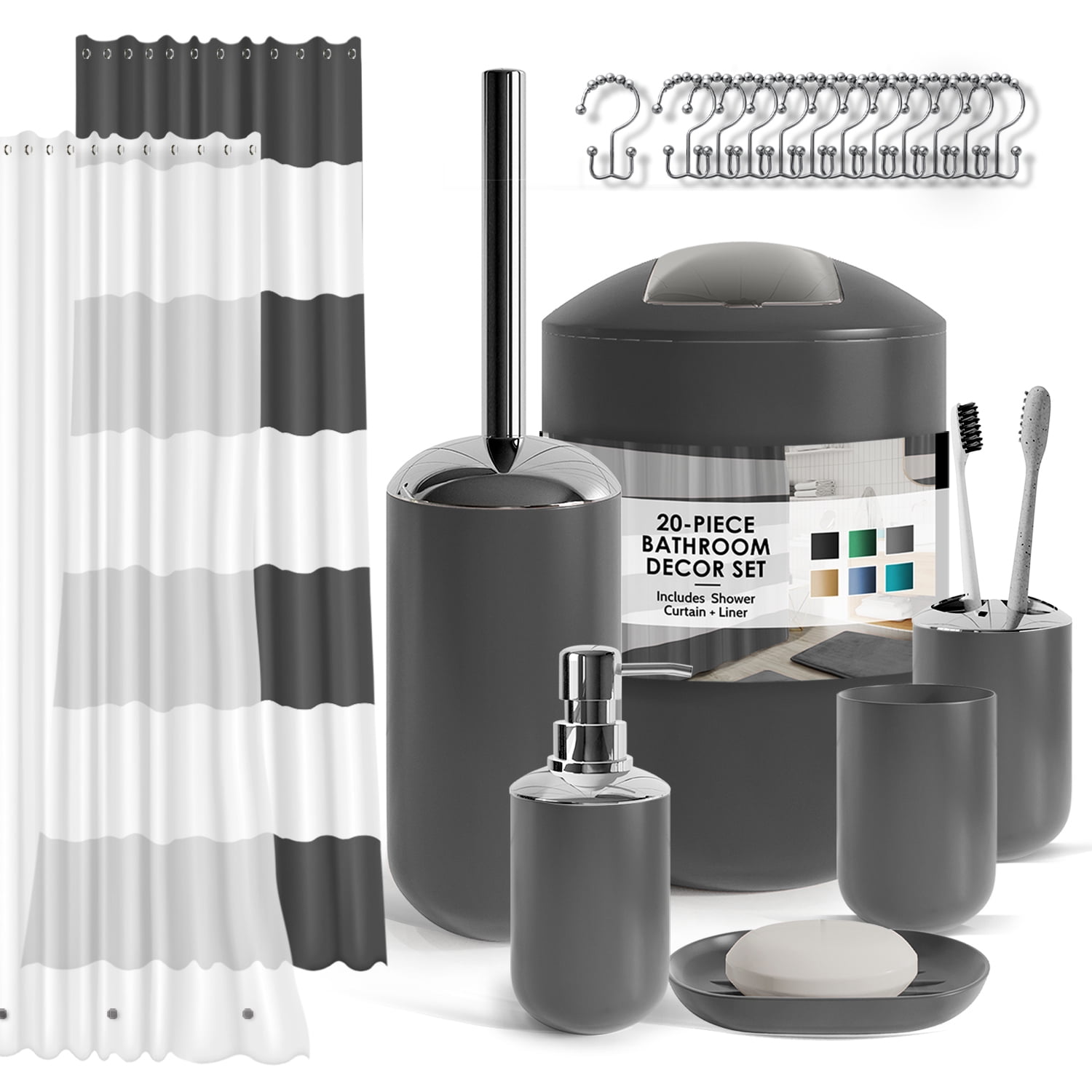 Clara Clark 20 Piece Bathroom Accessories Set, Gray Bathroom Decor Set ...