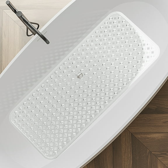 Clara Clark 35"x16" Shower Mat, Non Slip Bathtub Mat with Suction Cups and Drainage Holes, Machine Washable Bath Tub Mat, Clear