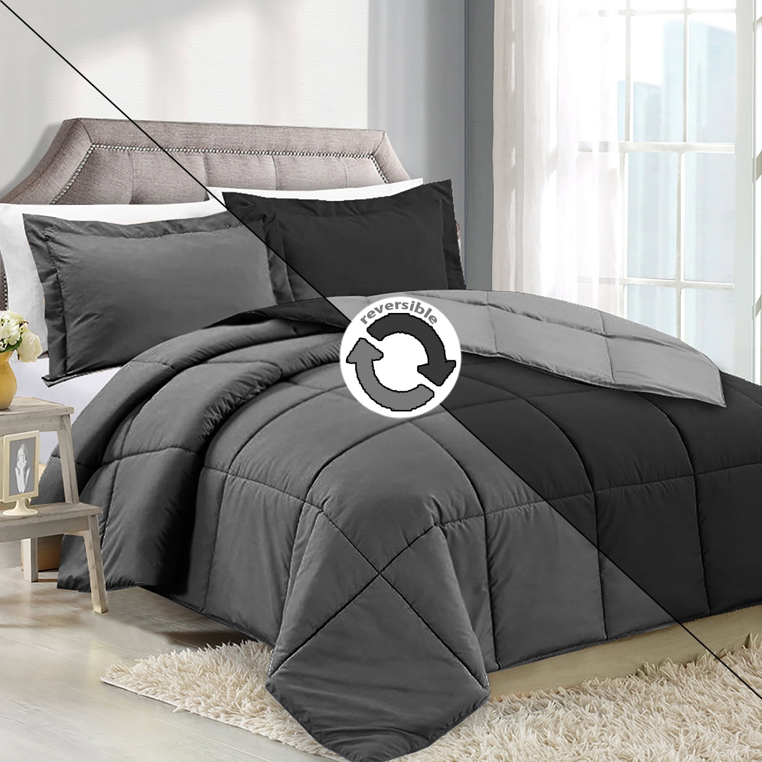 Clara Clark 5Piece Bed in a Bag Black & Gray Twin Set