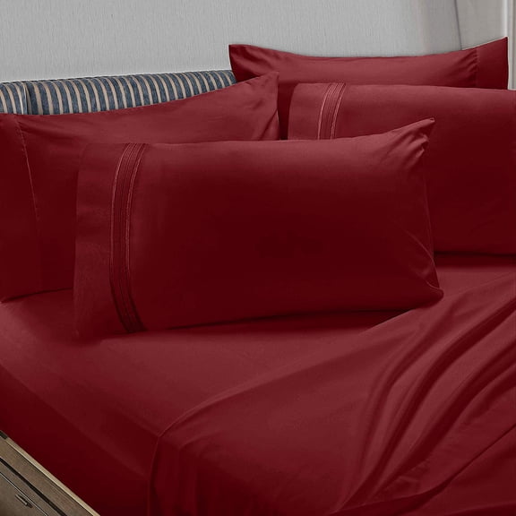 Clara Clark 5 Piece 1800 Microfiber Collection Bed Sheet Set, Deep Pockets Fitted Sheet, Twin, Burgundy