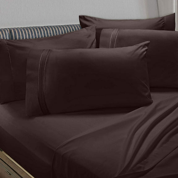 Clara Clark 5 Piece 1800 Microfiber Collection Bed Sheet Set, Deep Pockets Fitted Sheet, Twin, Chocolate Brown