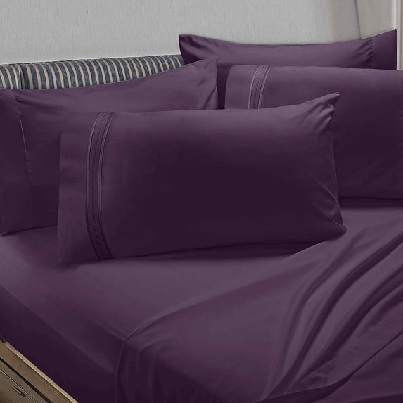 Clara Clark 5 Piece 1800 Microfiber Collection Bed Sheet Set, Deep Pockets Fitted Sheet, Twin, Eggplant