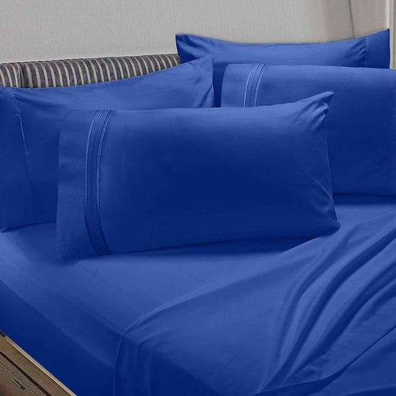 Clara Clark 5 Piece 1800 Microfiber Collection Bed Sheet Set, Deep Pockets Fitted Sheet, Twin, Royal Blue