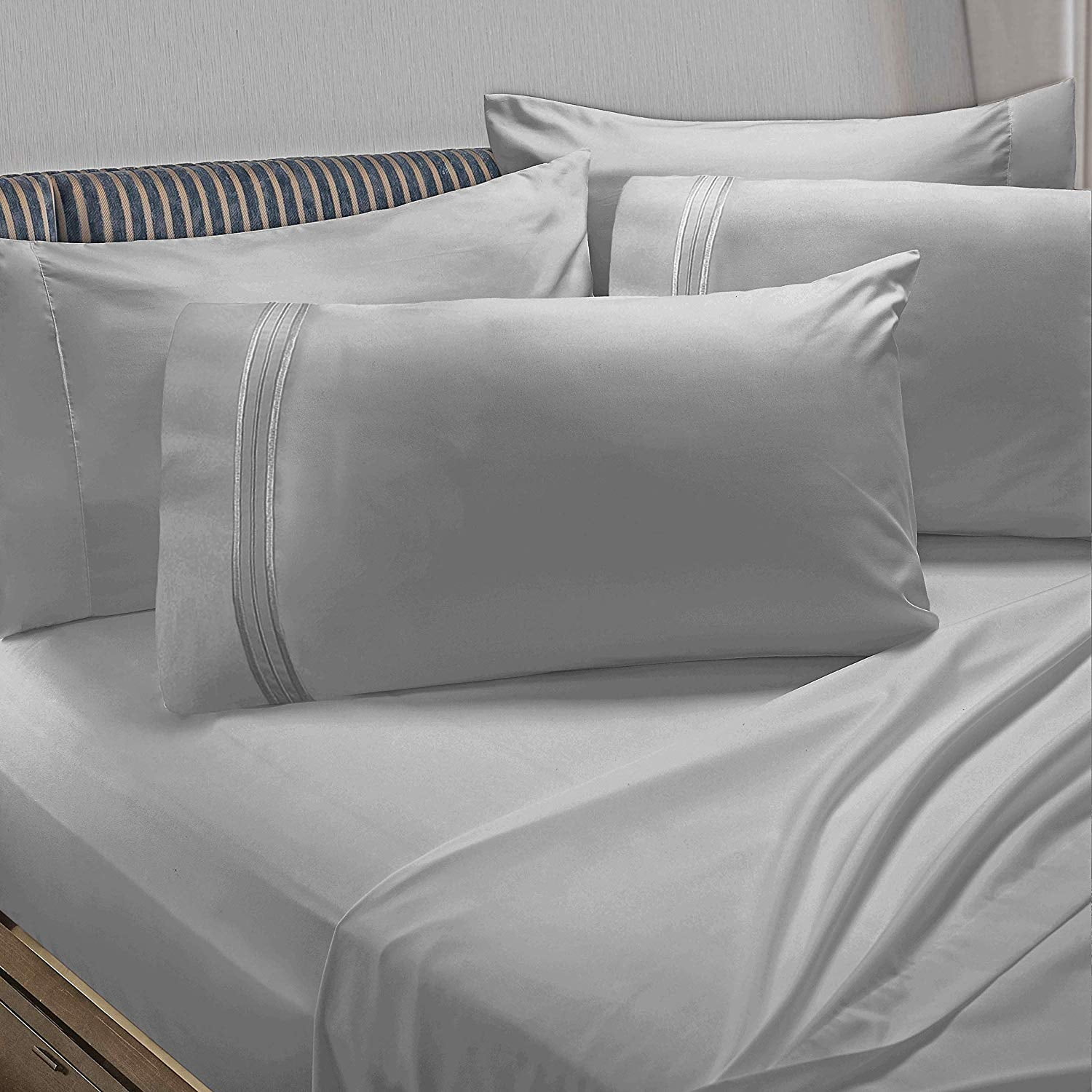 Clara Clark 5-Piece 1800 Thread Count Silver Gray Microfiber Bed Sheet Set, Twin XL – Deep Pocket