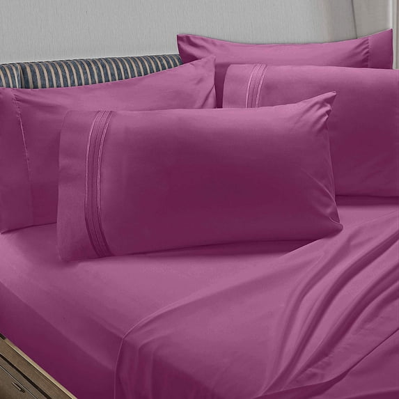 Clara Clark 6 Piece 1800 Microfiber Collection Bed Sheet Set, Deep Pockets Fitted Sheet, Full, Magenta