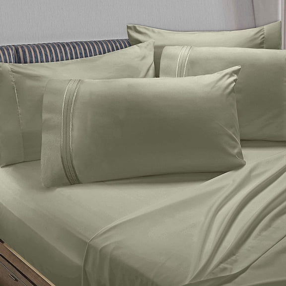 Clara Clark 6 Piece 1800 Microfiber Collection Bed Sheet Set, Deep Pockets Fitted Sheet, King, Sage Green