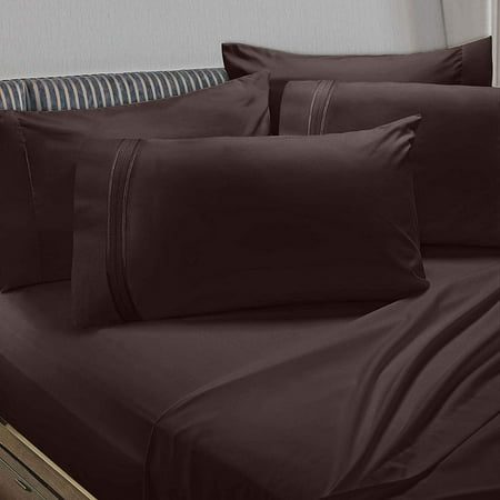 Clara Clark 6 Piece 1800 Microfiber Collection Bed Sheet Set, Deep Pockets Fitted Sheet, Queen, Chocolate Brown