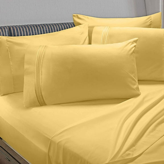 Clara Clark 6 Piece 1800 Microfiber Collection Bed Sheet Set, Deep Pockets Fitted Sheet, Queen, Yellow