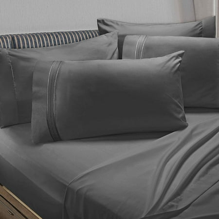 Clara Clark 6-Piece 1800 Thread Count Gray Bed Sheet Set, King – Deep Pocket, Hypoallergenic