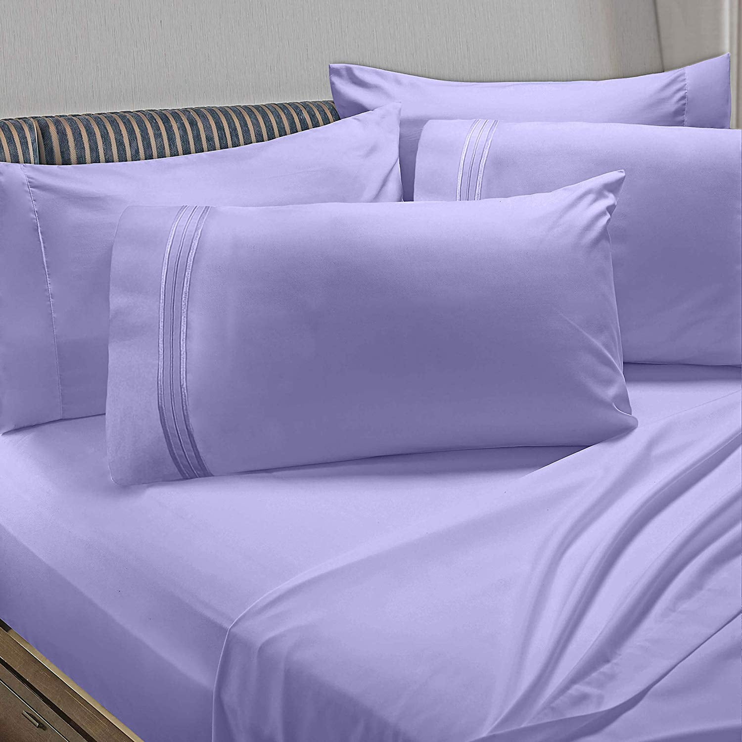 Clara Clark 6-Piece 1800 Thread Count Lavender Microfiber Bed Sheet Set, Queen