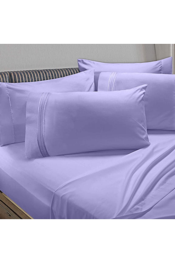 6-Piece 1800 Thread Count Lavender Microfiber Bed Sheet Set, Queen