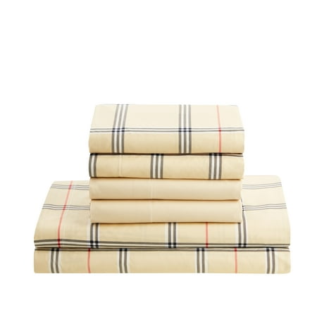 Clara Clark 6 Piece Burberry Taupe Plaid Microfiber, Full Size - Hypoallergenic