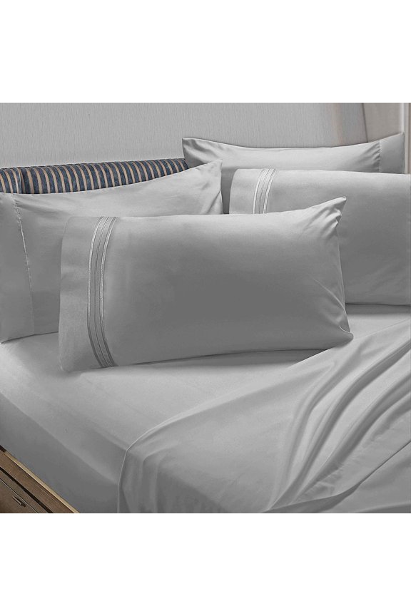 6-Piece Silver Solid Print Microfiber Sheet Sets, King - Hypoallergenic