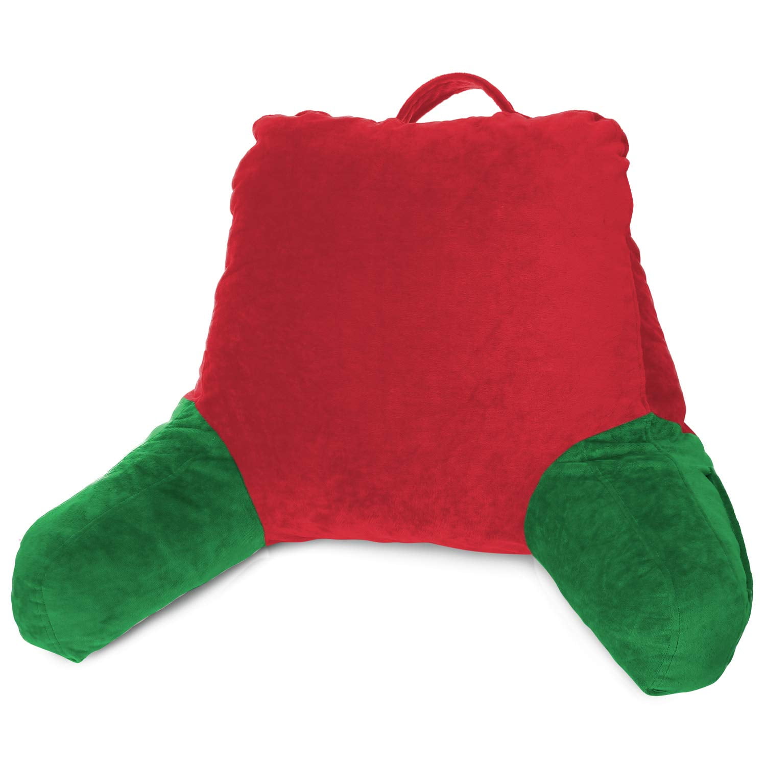Clara Clark Backrest with Arms and Pockets- Premium Shredded Memory Foam, Medium, Red and Gray