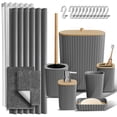 thumbnail image 1 of Clara Clark  Bamboo Bathroom Accessories Set with Shower Curtain Set, Toilet Brush, Trash Can & Soap Dispenser Complete Set + Bath Rugs - Grey, 1 of 5