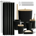 thumbnail image 1 of Clara Clark  Bamboo Bathroom Accessories Set with Shower Curtain Set, Toilet Brush, Trash Can & Soap Dispenser Complete Set - Black, 1 of 5