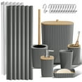 thumbnail image 1 of Clara Clark  Bamboo Bathroom Accessories Set with Shower Curtain Set, Toilet Brush, Trash Can & Soap Dispenser Complete Set - Grey, 1 of 5