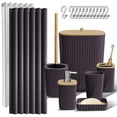 thumbnail image 1 of Clara Clark  Bamboo Bathroom Accessories Set with Shower Curtain Set, Toilet Brush, Trash Can & Soap Dispenser Complete Set - Purple, 1 of 5