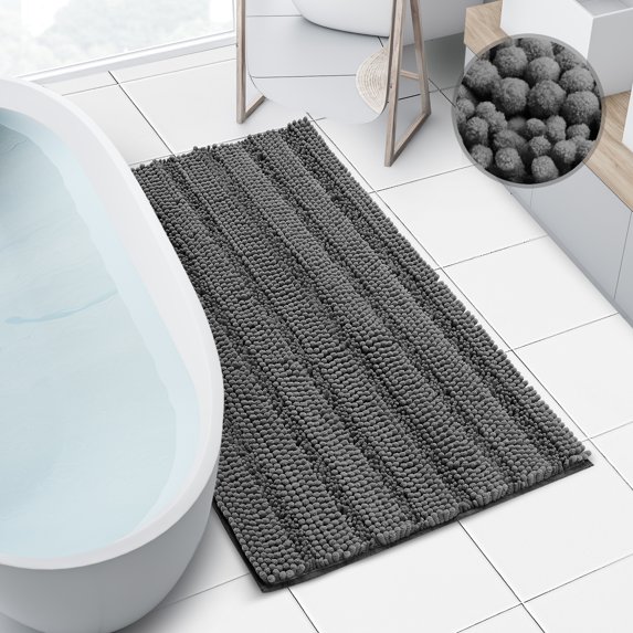 Clara Clark Soft and Plush Chenille Gray Microfiber Bath Rug, 24” x 36”, Waterproof and Absorbent