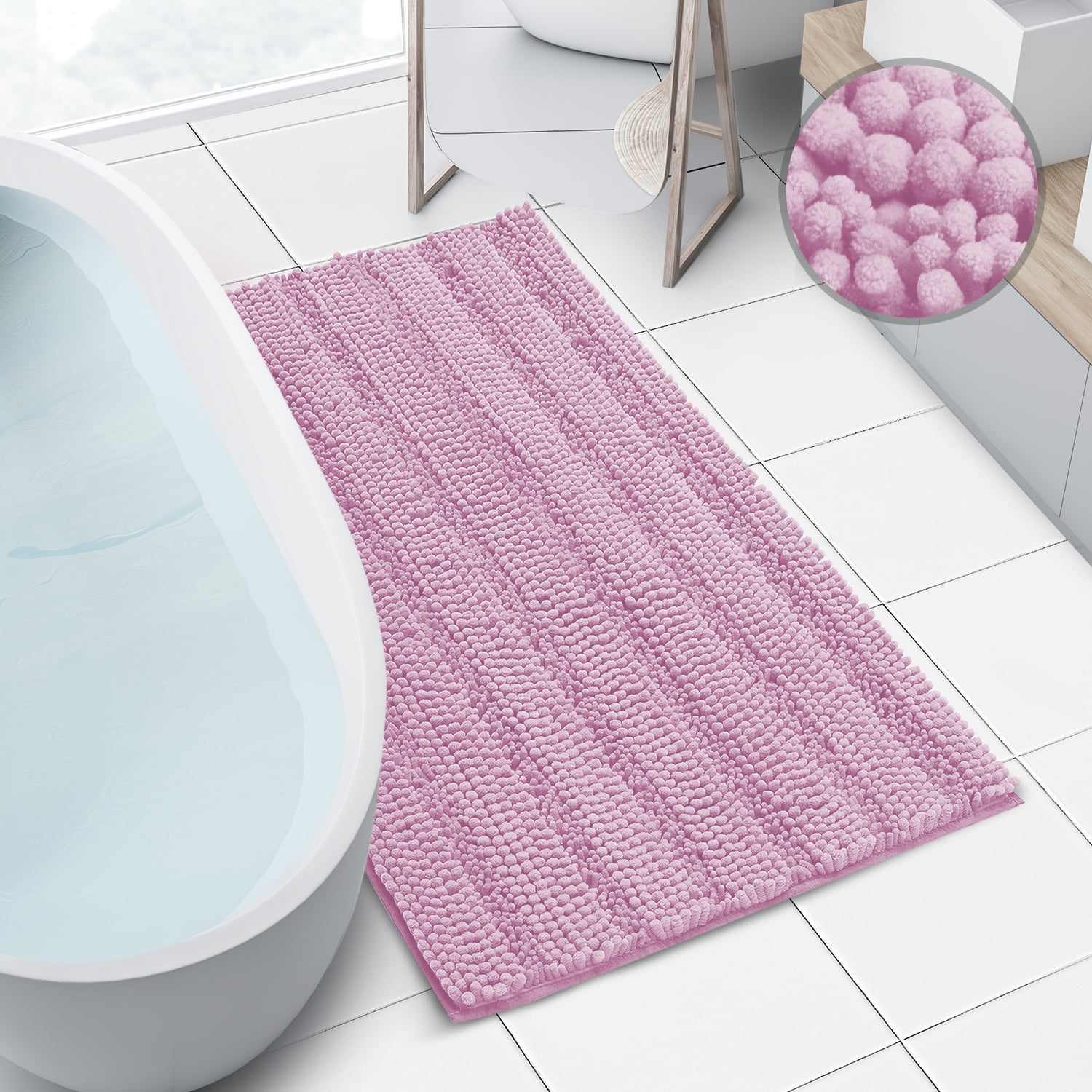 Clara Clark Super Soft Lilac Chenille Bath Rug, Waterproof and Non-Slip