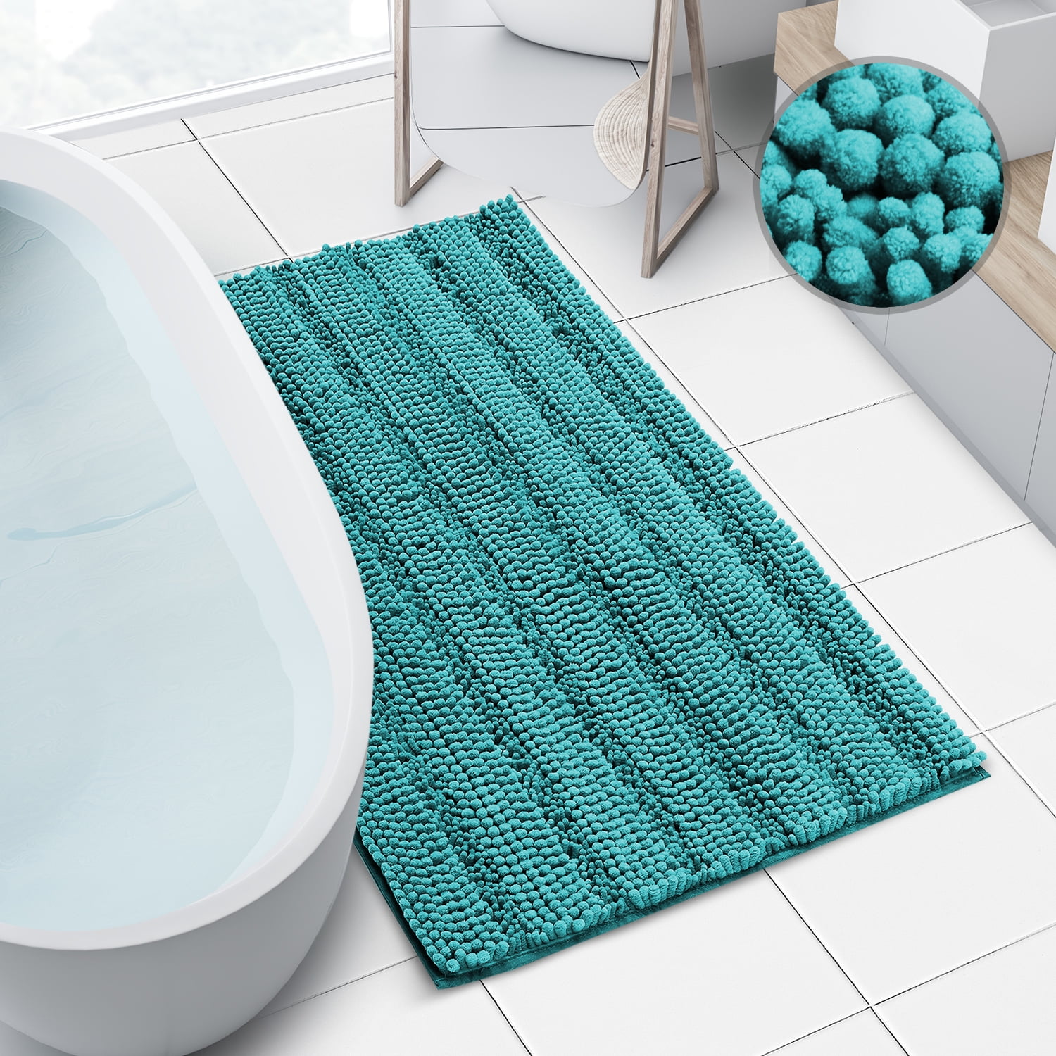 Clara Clark Bath Rug Chenille Bath Mat, Super Soft Absorbent Bathroom Rug Large, Teal Blue