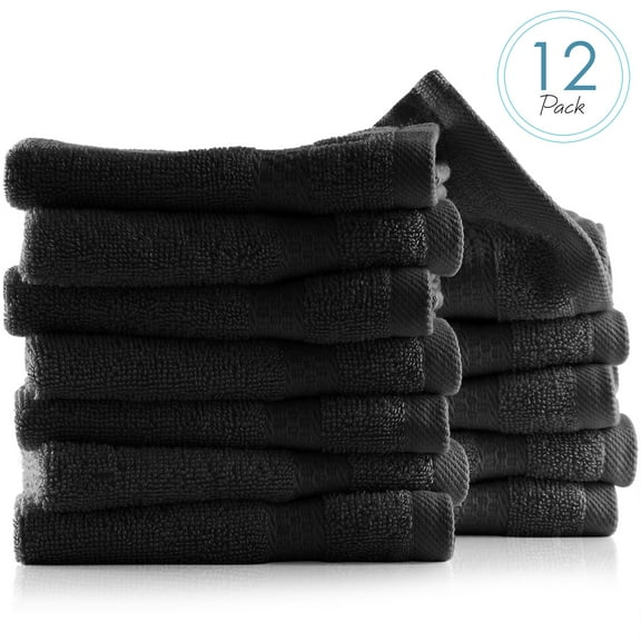 Clara Clark Bath Towels Set, 100% Cotton Luxury Soft Set of 12 Multipurpose Wash Cloths, Black