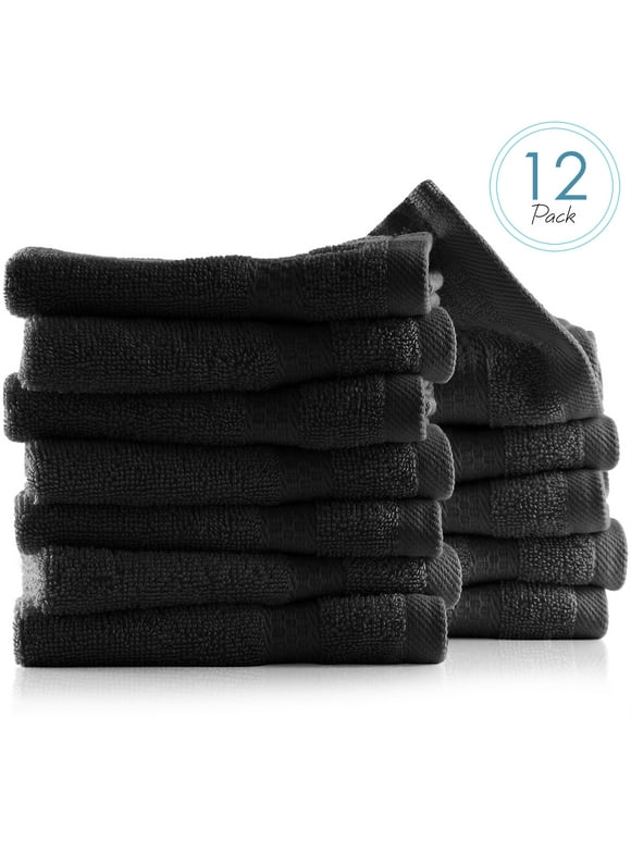Clara Clark Bath Towels Set, 100% Cotton Luxury Soft Set of 12 Multipurpose Wash Cloths, Black