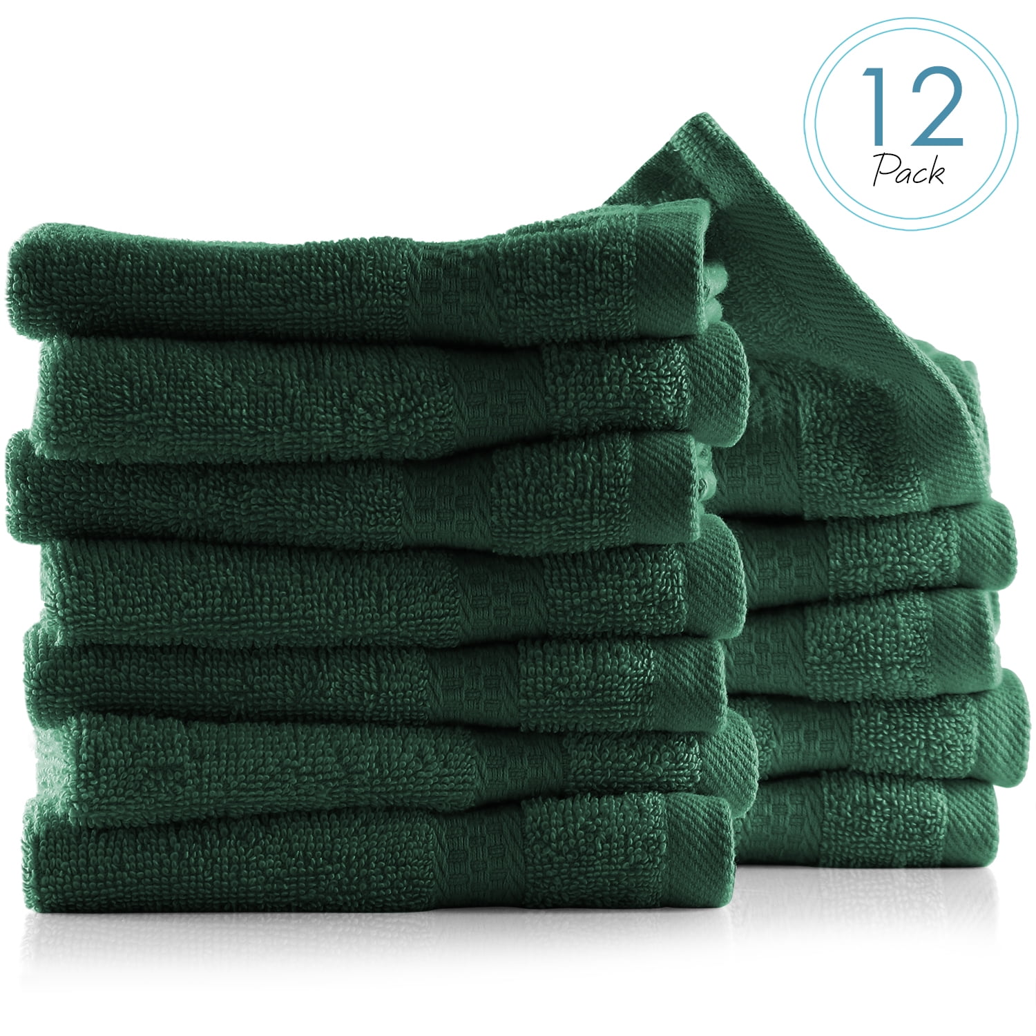 Clara Clark Bath Towels Set, 100% Cotton Luxury Soft Set of 12 Multipurpose Wash Cloths, Hunter
