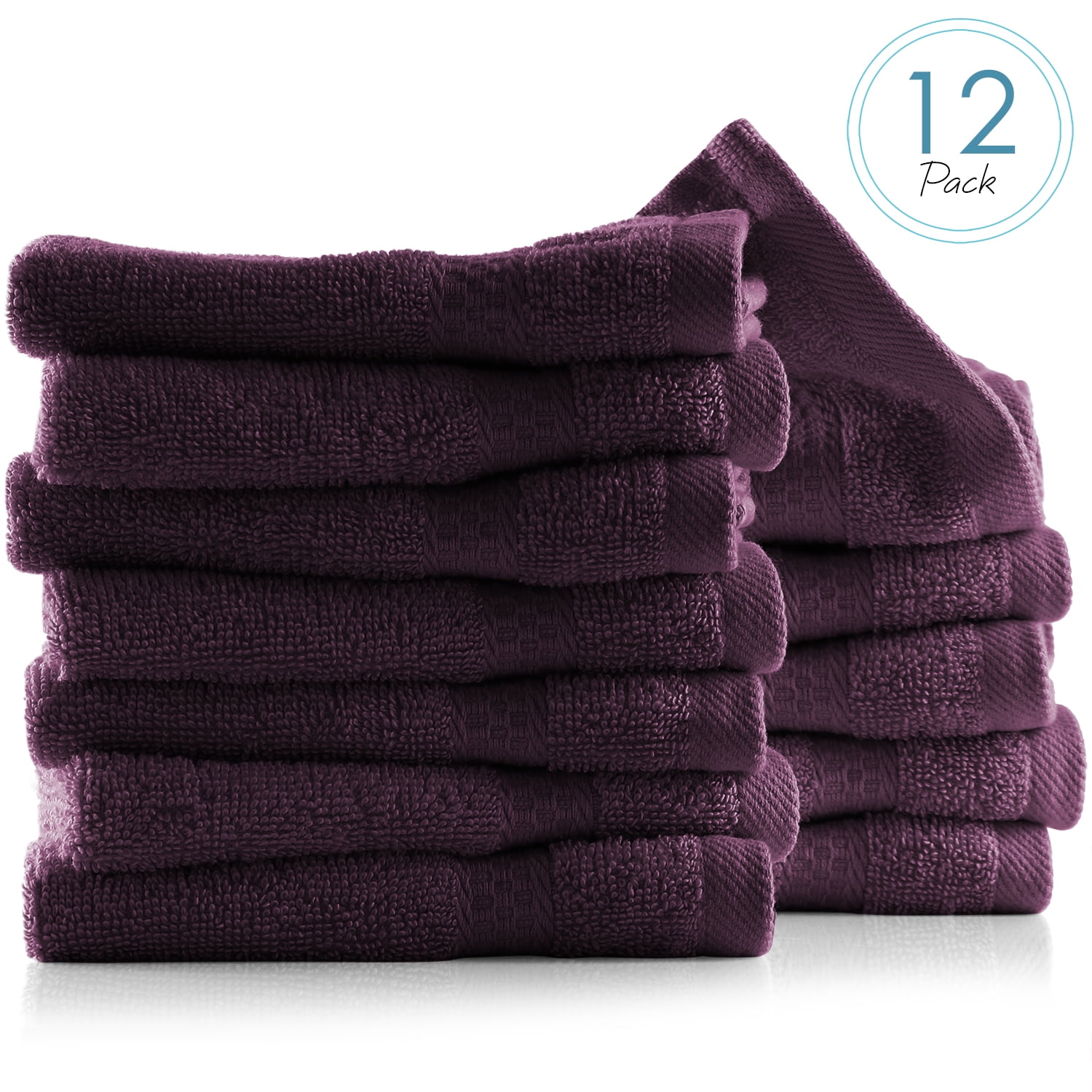 Clara Clark Bath Towels Set, 100% Cotton Luxury Soft Set of 12 Multipurpose Wash Cloths, Purple