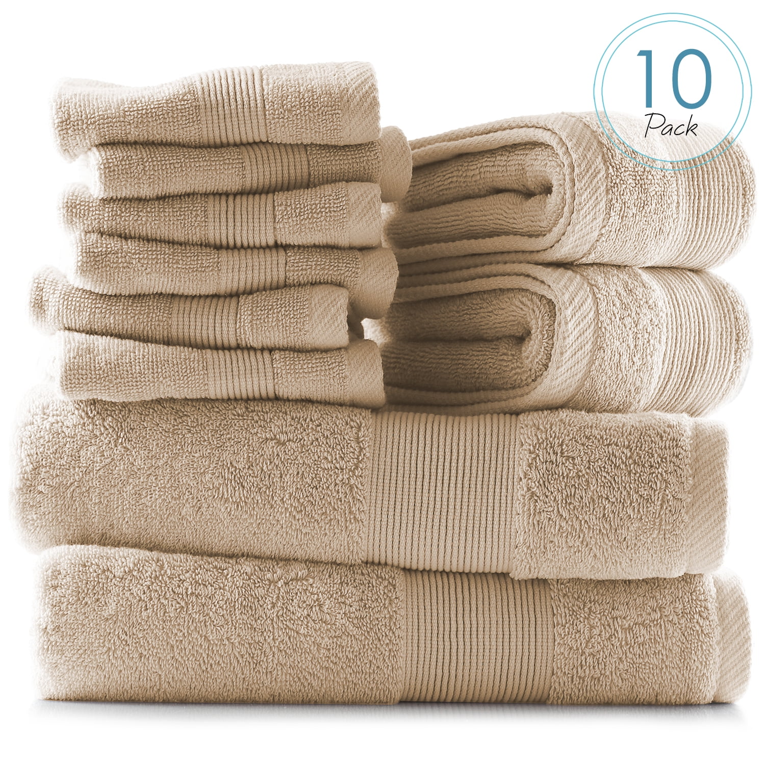 Clara Clark Bath Towels Set, 100% Cotton Luxury Softness 10 Pc Set, Cream