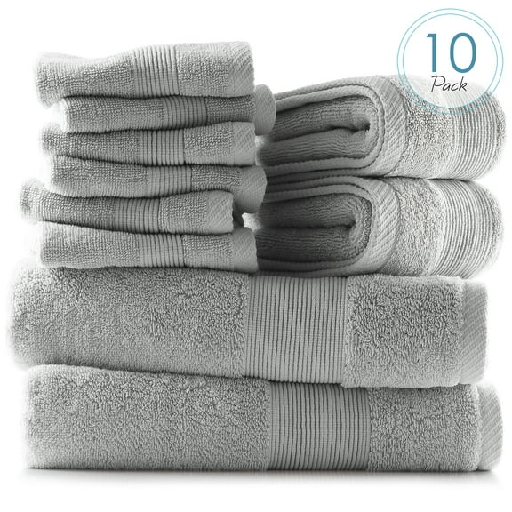 Clara Clark Bath Towels Set, 100% Cotton Luxury Softness 10 Pc Set, Gray