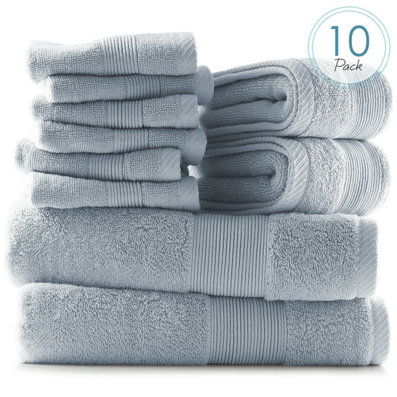 Clara Clark Bath Towels Set, 100% Cotton Luxury Softness 10 Pc Set, Ice Blue