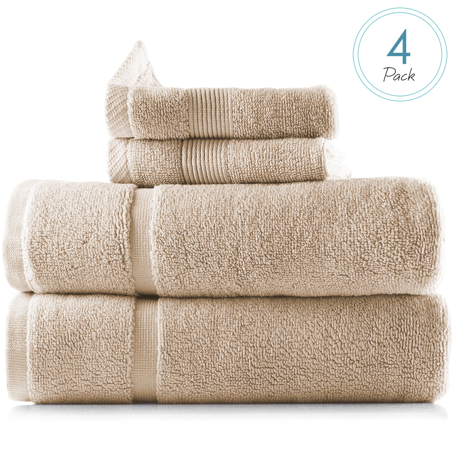 Clara Clark Bath Towels Set, 100% Cotton Luxury Softness 4 Pc Set, Cream