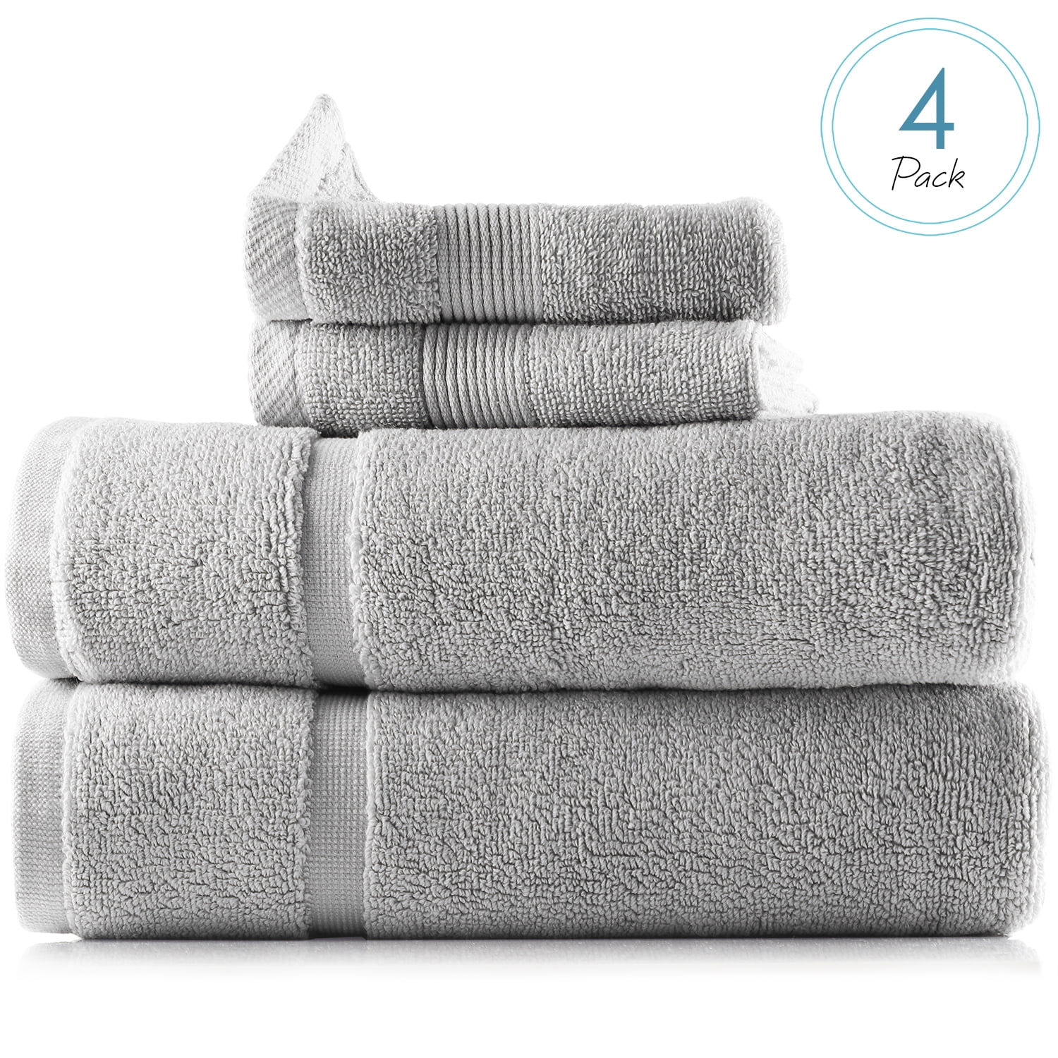 Clara Clark Bath Towels Set, 100% Cotton Luxury Softness 4 Pc Set, Gray