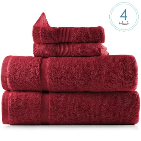 Clara Clark Bath Towels Set, 100% Cotton Luxury Softness 4 Pc Set, Red