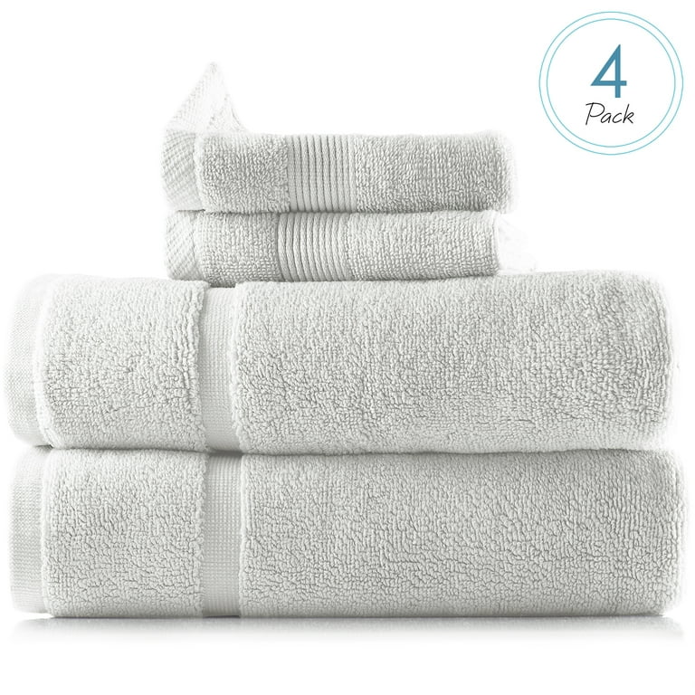  Set Of 4 Grey Bath Towels, 100% Combed Cotton Bath