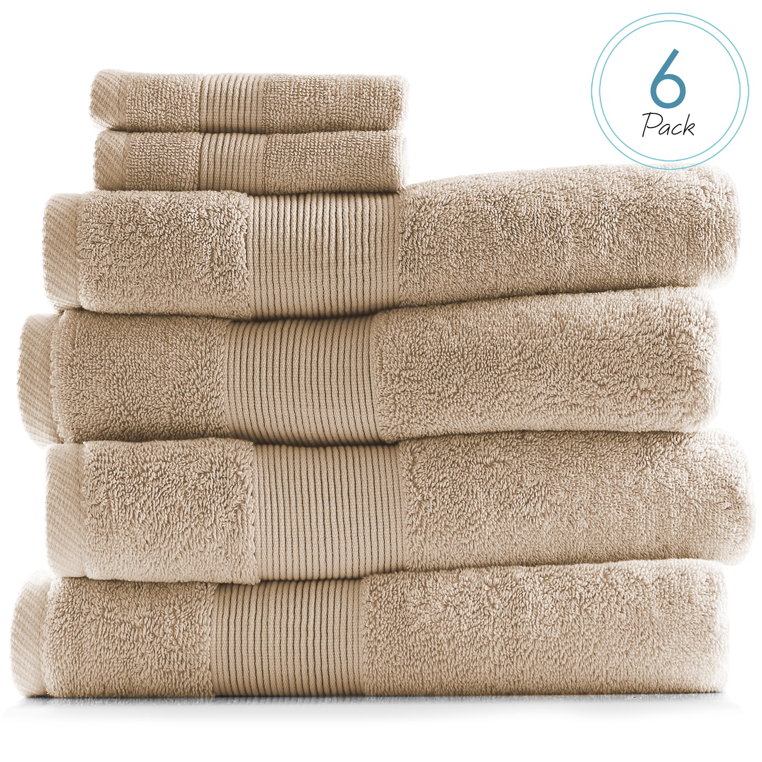 Clara Clark Bath Towels Set, 100% Cotton Luxury Softness 6 Pc Set, Cream