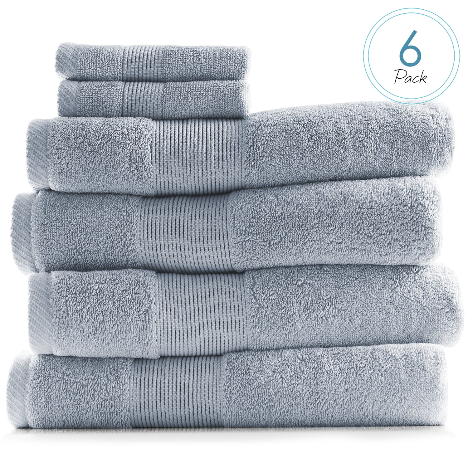 Clara Clark Bath Towels Set, 100% Cotton Luxury Softness 6 Pc Set, Ice Blue