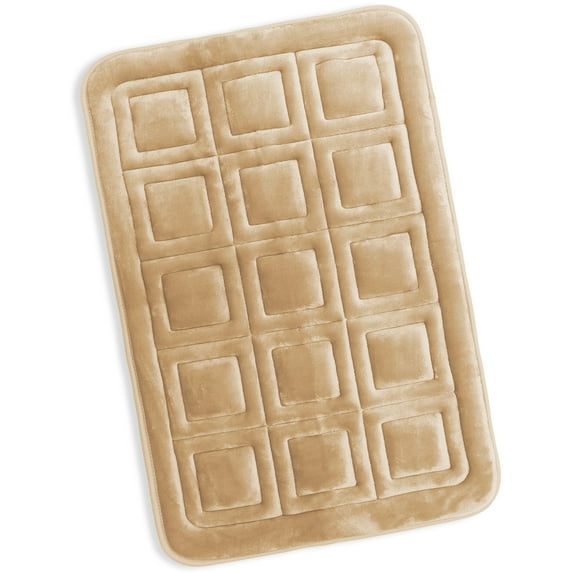 Clara Clark Bathroom Rugs, Velvet Memory Foam Bath Mat, Ultra Soft Non Slip and Absorbent - Waffled - Large - Beige