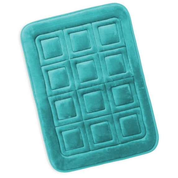 Clara Clark Bathroom Rugs, Velvet Memory Foam Bath Mat, Ultra Soft Non Slip and Absorbent - Waffled - Small - Teal