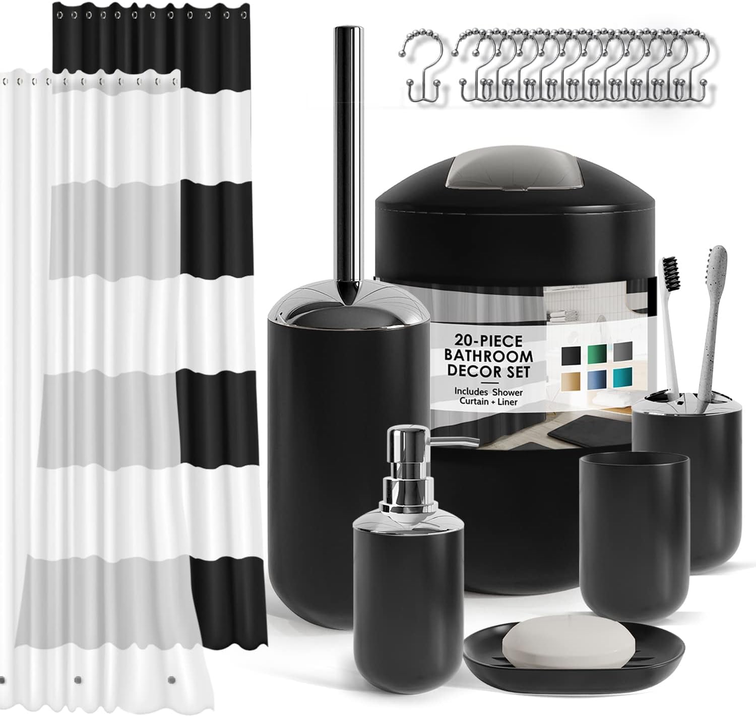 Clara Clark Bathroom Set - Black Bathroom Accessories Set, 20PC Bathroom Accessory Set, Shower ...
