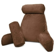 Clara Clark Bed Rest Pillow with Arms and Pockets, Detachable Neck Roll, Large, Brown