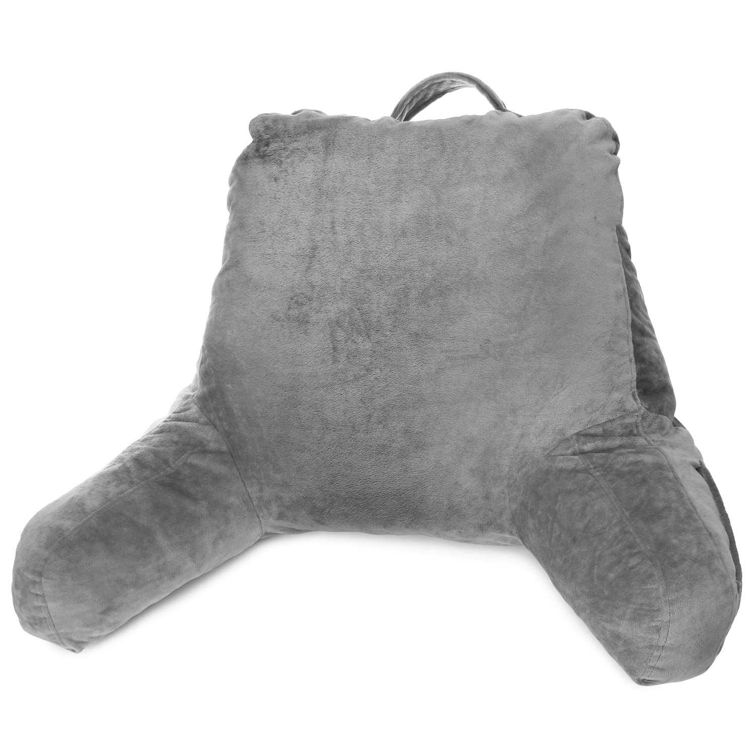 Clara Clark Bed Rest Reading Pillow with Arms and Pockets- Premium Memory Foam Pillow, Medium, Gray