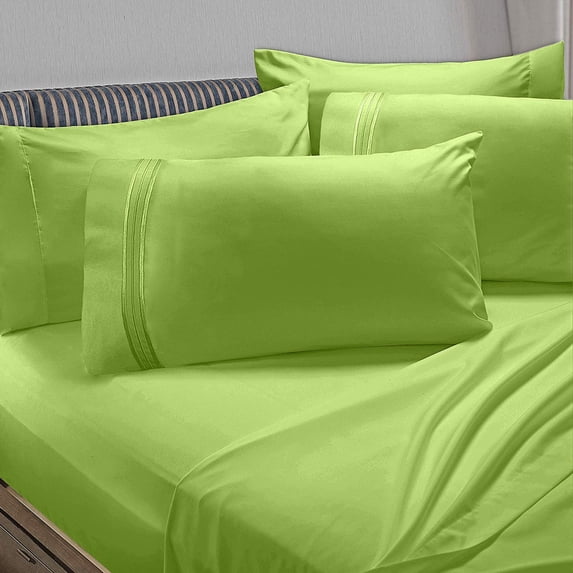 6 Piece 1800 Collection Bed Sheet Set with Extra Pillowcases, Deep Pockets Fitted Sheet, 100% Soft Microfiber, Hypoallergenic, Cool & Breathable, Full, Garden Green